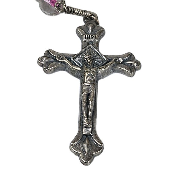 Handmade Rosary Made in Jerusalem Multicolor Glass Beads Silver Tone Crucifix - Picture 3 of 8